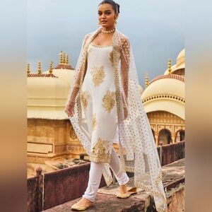 White And Gold Salwar Suit and Dupatta